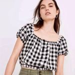 Madewell Linen Blend Puff Sleeve Crop Top June Gingham Lighthouse Size XXS Photo 0