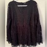Suzanne Betro Babydoll Blouse Tunic Black Plus Size 1X Crochet & Lace Floral Photo 0