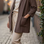 Quince Organic Cotton Knit Cardigan Blazer Brown Size Large Open Front Pockets Photo 0