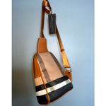 Deluxity Tan and Brown Vegan Leather Plaid Sling Crossbody Bag Bumblebee NWT Photo 2