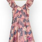 Wildfox Blair Mini Dress Women's XS Pink Abstract Watercolor V-Neck Ruffle NWT Photo 3