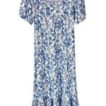Smith & Quinn Porcelain Petals Floral Blue White Midi Dress size large puff Photo 0