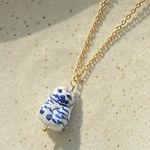 Handmade ceramic cute cat boho retro vintage style necklace🐈🩵 Photo 3