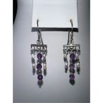 Boho Silver Tone Freshwater Pearl and Amethyst Bead Earrings Photo 4