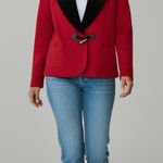 Ralph Lauren XL Red Cotton Black Velvet Knit Designer Womens Jacket Blazer Photo 0