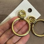 EXPRESS NWT  1 5/8" Thick Dangle Hoop Push Back Pierced Earrings Gold Ton… Photo 3