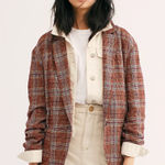 Free People  Linen Blend Slouchy Simply Plaid Blazer Size Medium Photo 0