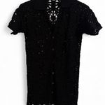 Loft Beach Black Crochet Oversized Short Sleeve Button-Down Mini Dress Sz S $100 Photo 0