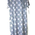LuLaRoe  Dress Medallion Marly Dress 2X NWT Blue on White Short Sleeve w/ Sash Photo 0