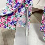 WAYF  Floral Accordion Pleat Satin Pull On Straight Leg Pants Purple Pink Large Photo 6