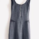 Monrow Dress S Scoop Neck Bodycon Mesh Insert Blue Luxury Party Trip Thick Knit Gray Photo 4
