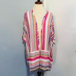 Main Strip Women Pink Striped Summer Beach Tunic Wrap Up Kimono Size Medium Photo 7