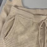 NIA WAFFLE KNIT STRETCH JOGGERS CREAM BEIGE TAN SZ LARGE L TALL LONGER LENGTH Photo 2