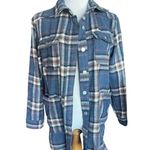 Womens Superga Warm Weather Blue Plaid Cozy Shacket Shirt Jacket Photo 2