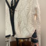 SheIn Adorable Cream Tie Front Cardigan w/ Black Trim Scandi CottageCore Knit Cozy Photo 3