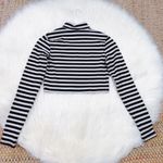 H&M Women's Black & White Striped Ribbed Long Sleeve Mock Neck Crop Top Size S Photo 2