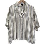 Banana Republic NWT  Factory Linen Button Front Collared Shirt Stripe Ivory XXL Photo 3