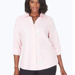 Foxcroft Taylor No Iron Pinpoint 3/4 Sleeve Shirt In Chambray Pink Size 16 NWT Photo 0