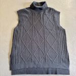 Ann Taylor Black Sweater Vest Cable Knit Turtleneck Large Petite LP Photo 1