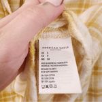 American Eagle  Cropped Flannel Plaid Button Down Long Sleeve Cotton Yellow Cream Photo 4