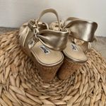 Dune London Kaino Shimmery Gold Peep Toe Twist Knot Wedge Espadrille Sandals 6 Photo 2