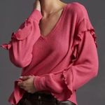Anthropologie  Pilcro Ruffled V-Neck Waffle Rasberry Pink Long Sleeve Shirt Top Photo 1
