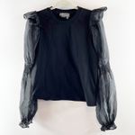 Anthropologie Crewneck Organza Puff Long Sleeve Blouse Top Black Medium Photo 1