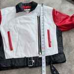 CHIA Colorblock Leather Moto Jacket Red White Black Belted Quilted Size M Size M Photo 11