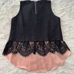 Anthropologie  Greylin Black Textured Top with Pink Lace Hem Size S Photo 10