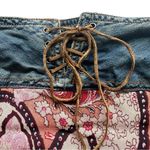 Vintage Y2K Denim Jean Chiffon Paisley Pattern Midi Skirt Lace Up Size 12 Blue Photo 3