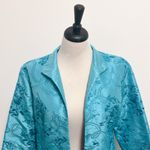 Grace Chuang Turquoise Blue Satin Floral Embroidered Open Front Short Jacket Size L Photo 1