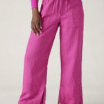 Athleta Retreat pink 100% linen wide leg crop pant size large Photo 0