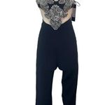 DAVID KOMA Crystal Flower Embroidered Patches Jumpsuit in Black Silver 2 New Photo 4