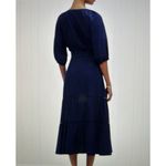 Madewell  Tie-Waist Tiered Midi Dress Windowpane Navy Blue Button Up Size 8 Photo 4