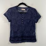 Hollister Vtg Y2K  Women Navy Lace Short Sleeve Henley Blouse Size S Photo 0