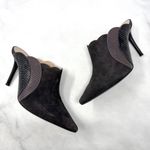 Chloé NEW Chloe Eva Leather Suede Scalloped Pounted Toe Backless Mule Heels Gray 36.5 Photo 2