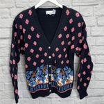 Vintage J Christopher Cardigan Sweater Size L Navy Blue Pink Cottagecore Womens Size L Photo 0