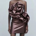 ZARA blogger favorite VOLUMINOUS FLOWER DRESS Metallic Bronze Mini Strappy Back Photo 0