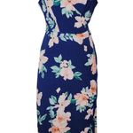Lulus  Blooming Bright Blue Floral Print High-Low Wrap Midi Dress Size Medium Photo 1
