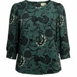 MELLODAY  Women's Long Sleeve Floral Top- Green, Black & White. Size Medium Photo 0