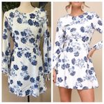 Lulus NWOT Darling Simplicity White and Blue Floral Linen Cutout Mini Dr… Photo 2