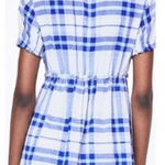 ZARA blue plaid faux wrap short sleeve V neck babydoll dress size large Photo 0