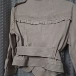 Bebe  Faux Leather Moto Jacket with Ruffle Trim & Belt Beige size Large Photo 3