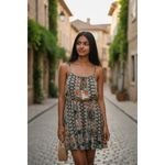 Fashion XL Dress Boho Paisley Slip Mini Spaghetti Strap Summer Festival Coquette Green Photo 6