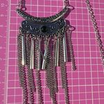 Nine West silver tone tassels half moon black pearl necklace 37+2” adjustable Photo 0
