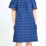 Madewell | Black & Blue Plaid Off The Shoulders Linen Dress Size 6 Small Photo 0