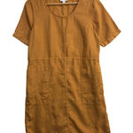 PureJill S 100% Linen Shift Dress Ochre Minimalist Lagenlook Quiet Luxury Earthy Orange Photo 0