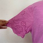 I.B. Diffusions Solid Light Purple Cotton Blend Floral Eyelet Cutout T-Shirt Photo 1