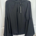 T Tahari Blouse Womens Size S Black Mock Neck Keyhole Large Bell Sleeve Chic Photo 0