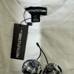 Pretty Little Thing XS  White Short Sleeve Tee with Black Cherry Design Photo 1